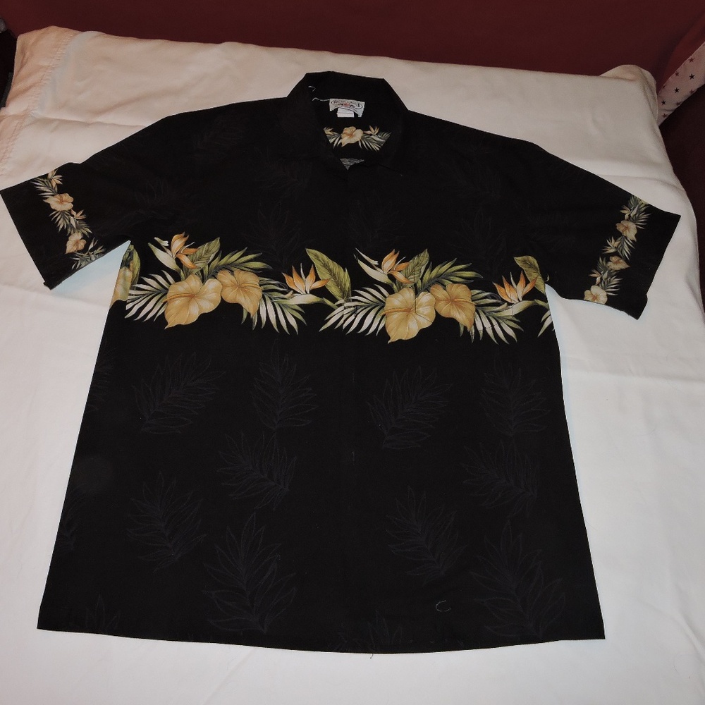 Men's Black Pacific Legend Hawaiian Short Sleeve Shirt Large